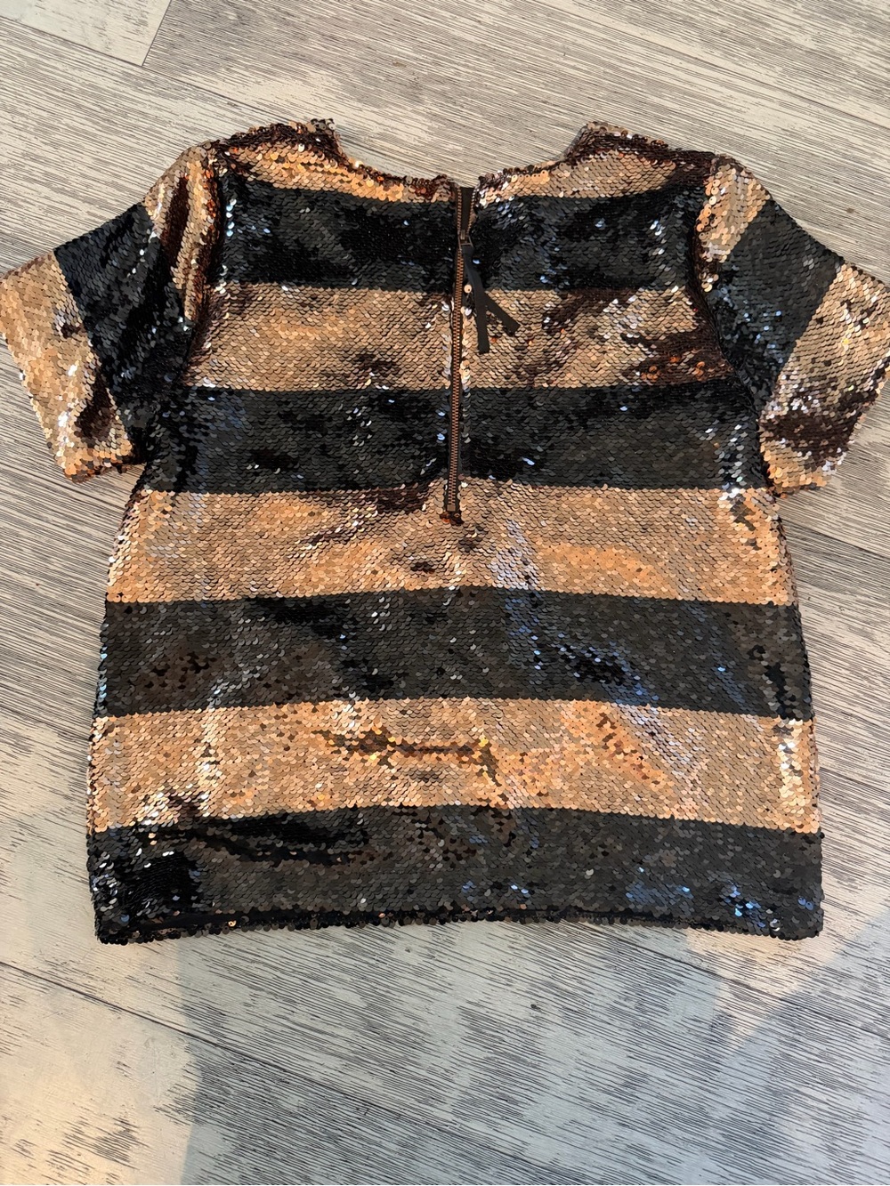 Anthropologie Black & Gold Sequin Stripe Short-Sleeve Top